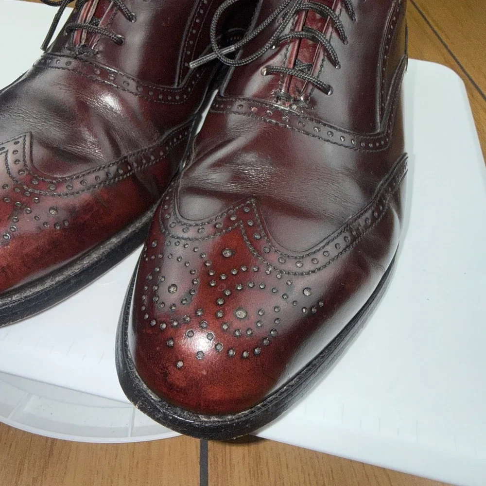 Burgundy Leather Wingtip Oxford Brogue Dress Shoes Mens Lace Up Almond Toe 10